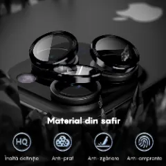 Folie Protectie Lentile Camera pentru Apple iPhone 16 Pro / Apple iPhone 16 Pro Max, CASEY STUDIOS™ MaxDefense+, Ultra HD, Protectie Profesionala Camere 3D, Anti Amprente, Anti Zgarieturi, Anti Socuri Negru