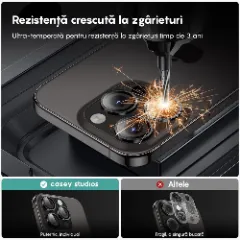 Folie Protectie Lentile Camera pentru Apple iPhone 16 Pro / Apple iPhone 16 Pro Max, CASEY STUDIOS™ MaxDefense+, Ultra HD, Protectie Profesionala Camere 3D, Anti Amprente, Anti Zgarieturi, Anti Socuri Negru