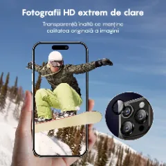 Folie Protectie Lentile Camera pentru Apple iPhone 16 Pro / Apple iPhone 16 Pro Max, CASEY STUDIOS™ MaxDefense+, Ultra HD, Protectie Profesionala Camere 3D, Anti Amprente, Anti Zgarieturi, Anti Socuri Negru