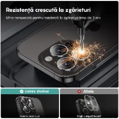 Folie Protectie Lentile Camera pentru Apple iPhone 16 Pro / Apple iPhone 16 Pro Max, CASEY STUDIOS™ MaxDefense+, Ultra HD, Protectie Profesionala Camere 3D, Anti Amprente, Anti Zgarieturi, Anti Socuri Argintiu