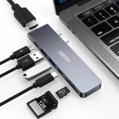 HUB Macbook Pro Type-C la HDMI, Thunderbolt 3, USB-C, 2x USB, Micro SD Choetech - Gri Gri
