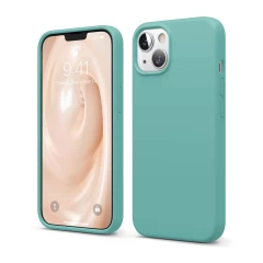 Husa CASEY STUDIOS™ pentru iPhone 13 Mini, Soft Silicone Premium, Microfibra in Interior, de Protectie, Ultra Slim, pentru Incarcare Wireless, Margini Ridicate pentru Protectia Ecranului si a Camerelor Turqoise 