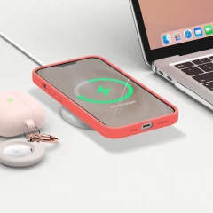 Husa CASEY STUDIOS™ pentru iPhone 13 Mini, Soft Silicone Premium, Microfibra in Interior, de Protectie, Ultra Slim, pentru Incarcare Wireless, Margini Ridicate pentru Protectia Ecranului si a Camerelor Flamingo