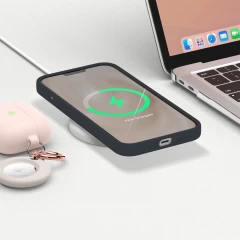 Husa CASEY STUDIOS™ pentru iPhone 13 Mini, Soft Silicone Premium, Microfibra in Interior, de Protectie, Ultra Slim, pentru Incarcare Wireless, Margini Ridicate pentru Protectia Ecranului si a Camerelor Midnight Blue