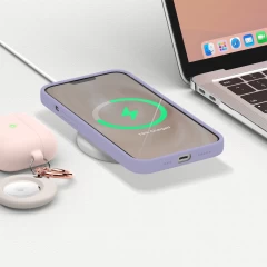 Husa CASEY STUDIOS™ pentru iPhone 13 Mini, Soft Silicone Premium, Microfibra in Interior, de Protectie, Ultra Slim, pentru Incarcare Wireless, Margini Ridicate pentru Protectia Ecranului si a Camerelor Light Lilac