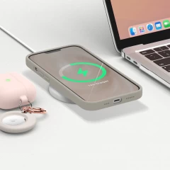 Husa CASEY STUDIOS™ pentru iPhone 13 Mini, Soft Silicone Premium, Microfibra in Interior, de Protectie, Ultra Slim, pentru Incarcare Wireless, Margini Ridicate pentru Protectia Ecranului si a Camerelor Gray