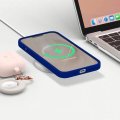 Husa CASEY STUDIOS™ pentru iPhone 13 Mini, Soft Silicone Premium, Microfibra in Interior, de Protectie, Ultra Slim, pentru Incarcare Wireless, Margini Ridicate pentru Protectia Ecranului si a Camerelor Dark Blue