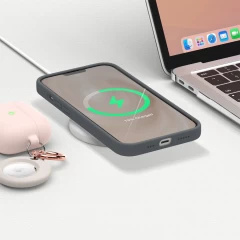 Husa CASEY STUDIOS™ pentru iPhone 13 Mini, Soft Silicone Premium, Microfibra in Interior, de Protectie, Ultra Slim, pentru Incarcare Wireless, Margini Ridicate pentru Protectia Ecranului si a Camerelor Dark Gray