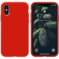 Husa CASEY STUDIOS™ pentru iPhone X/XS, Soft Silicone Premium, Microfibra in Interior, de Protectie, Ultra Slim, pentru Incarcare Wireless, Margini Ridicate pentru Protectia Ecranului si a Camerelor Red 