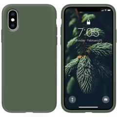 Husa CASEY STUDIOS™ pentru iPhone X/XS, Soft Silicone Premium, Microfibra in Interior, de Protectie, Ultra Slim, pentru Incarcare Wireless, Margini Ridicate pentru Protectia Ecranului si a Camerelor Webster Green 