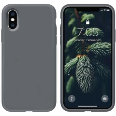 Husa CASEY STUDIOS™ pentru iPhone X/XS, Soft Silicone Premium, Microfibra in Interior, de Protectie, Ultra Slim, pentru Incarcare Wireless, Margini Ridicate pentru Protectia Ecranului si a Camerelor Dark Gray 