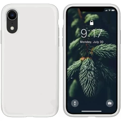 Husa CASEY STUDIOS™ pentru iPhone XR, Soft Silicone Premium, Microfibra in Interior, de Protectie, Ultra Slim, pentru Incarcare Wireless, Margini Ridicate pentru Protectia Ecranului si a Camerelor Alb 