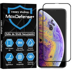 Folie Sticla iPhone XS Max Casey Studios Full Screen 9H + Kit de Instalare Cadou - Negru