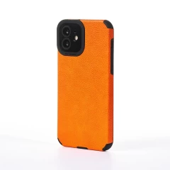 Husa iPhone 12 Casey Studios Grained Leather - Portocaliu Portocaliu
