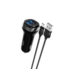 Kit Incarcator Auto 2xUSB-A, 12W, 2.4A + Cablu USB-A to Micro-USB 1.0mHOCO (Z40 Superior) - Negru Negru