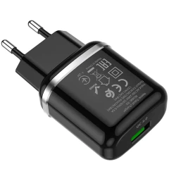 Incarcator Priza Fast Charge USB-A, QC 3.0, 18W, 3A HOCO (N3 Special) - Negru Negru
