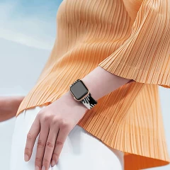 Curea Apple Watch 1/2/3/4/5/6/7/8/SE/Ultra - 38/40/42 MM Braided Loop Ajustabila Casey Studios, din Material Textil - Black/white Black/white