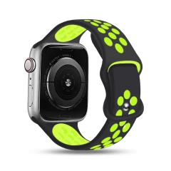 Curea Apple Watch 1/2/3/4/5/6/7/8/SE/Ultra - 42/44/45/49 MM Silicone Sport Loop Casey Studios, din Silicon, cu Perforatii Casey Studios - Black / Green Black / Green