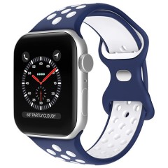 Curea Apple Watch 1/2/3/4/5/6/7/8/SE/Ultra - 42/44/45/49 MM Silicone Sport Loop Casey Studios, din Silicon, cu Perforatii Casey Studios - Midnight Blue / White