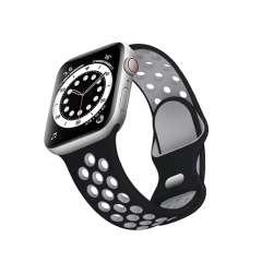 Curea Apple Watch 1/2/3/4/5/6/7/8/SE/Ultra - 42/44/45/49 MM Silicone Sport Loop Casey Studios, din Silicon, cu Perforatii Casey Studios - Black / Gray Black / Gray
