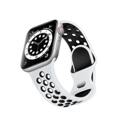 Curea Apple Watch 1/2/3/4/5/6/7/8/SE/Ultra - 42/44/45/49 MM Silicone Sport Loop Casey Studios, din Silicon, cu Perforatii Casey Studios - White/black White/black