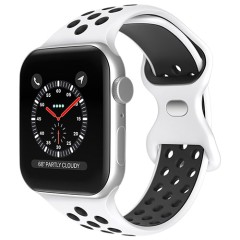 Curea Apple Watch 1/2/3/4/5/6/7/8/SE/Ultra - 42/44/45/49 MM Silicone Sport Loop Casey Studios, din Silicon, cu Perforatii Casey Studios - White/black