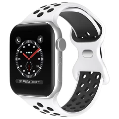 Curea Apple Watch 1/2/3/4/5/6/7/8/SE/Ultra - 42/44/45/49 MM Silicone Sport Loop Casey Studios, din Silicon, cu Perforatii Casey Studios - Midnight Blue / White White/black 
