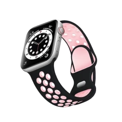 Curea Apple Watch 1/2/3/4/5/6/7/8/SE - 38/40/41 MM Silicone Sport Loop Casey Studios, din Silicon, cu Perforatii Casey Studios - Black / Pink Black / Pink