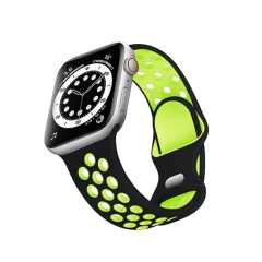 Curea Apple Watch 1/2/3/4/5/6/7/8/SE - 38/40/41 MM Silicone Sport Loop Casey Studios, din Silicon, cu Perforatii Casey Studios - Black / Green Black / Green