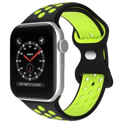 Curea Apple Watch 1/2/3/4/5/6/7/8/SE - 38/40/41 MM Silicone Sport Loop Casey Studios, din Silicon, cu Perforatii Casey Studios - Black / Green