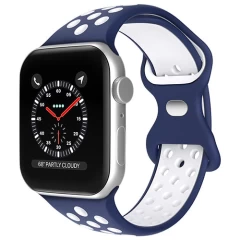 Curea Apple Watch 1/2/3/4/5/6/7/8/SE - 38/40/41 MM Silicone Sport Loop Casey Studios, din Silicon, cu Perforatii Casey Studios - Black / Green Midnight Blue / White 