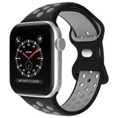Curea Apple Watch 1/2/3/4/5/6/7/8/SE - 38/40/41 MM Silicone Sport Loop Casey Studios, din Silicon, cu Perforatii Casey Studios - Black / Green Black / Gray 