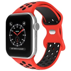 Curea Apple Watch 1/2/3/4/5/6/7/8/SE - 38/40/41 MM Silicone Sport Loop Casey Studios, din Silicon, cu Perforatii Casey Studios - Black / Green Red / Black 