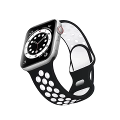 Curea Apple Watch 1/2/3/4/5/6/7/8/SE - 38/40/41 MM Silicone Sport Loop Casey Studios, din Silicon, cu Perforatii Casey Studios - Black/white Black/white