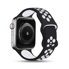 Curea Apple Watch 1/2/3/4/5/6/7/8/SE - 38/40/41 MM Silicone Sport Loop Casey Studios, din Silicon, cu Perforatii Casey Studios - Black/white Black/white