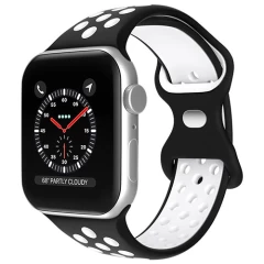 Curea Apple Watch 1/2/3/4/5/6/7/8/SE - 38/40/41 MM Silicone Sport Loop Casey Studios, din Silicon, cu Perforatii Casey Studios - Black / Green Black/white 