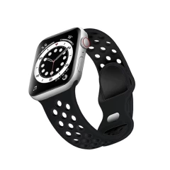 Curea Apple Watch 1/2/3/4/5/6/7/8/SE - 38/40/41 MM Silicone Sport Loop Casey Studios, din Silicon, cu Perforatii Casey Studios - Black Black