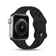 Curea Apple Watch 1/2/3/4/5/6/7/8/SE - 38/40/41 MM Silicone Sport Loop Casey Studios, din Silicon, cu Perforatii Casey Studios - Black Black