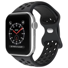 Curea Apple Watch 1/2/3/4/5/6/7/8/SE - 38/40/41 MM Silicone Sport Loop Casey Studios, din Silicon, cu Perforatii Casey Studios - Black / Green Black 
