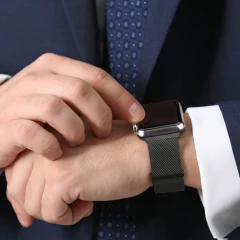 Curea Apple Watch 1/2/3/4/5/6/7/8/SE - 38/40/41 MM Milanese Dual Loop Casey Studios, Metalica Casey Studios - Dark Gray Dark Gray