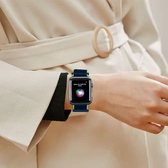 Curea Apple Watch 1/2/3/4/5/6/7/8/SE - 38/40/41 MM Nylon Sport Loop Casey Studios, din Material Textil Casey Studios - Blue Lime Blue Lime