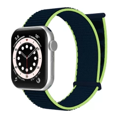 Curea Apple Watch 1/2/3/4/5/6/7/8/SE - 38/40/41 MM Nylon Sport Loop Casey Studios, din Material Textil Casey Studios - Dark Navy Blue Blue Lime 