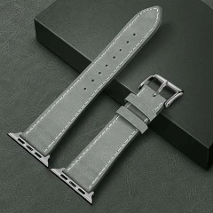 Curea Apple Watch 1/2/3/4/5/6/7/8/SE - 38/40/41 MM Premium din Piele Naturala Casey Studios Casey Studios - Gri Gri | Alb