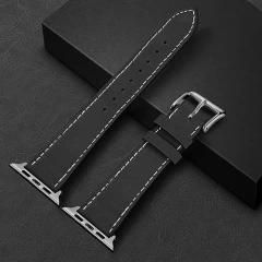 Curea Apple Watch 1/2/3/4/5/6/7/8/SE/Ultra - 42/44/45/49 MM Premium din Piele Naturala Casey Studios Casey Studios - Negru Negru | Alb