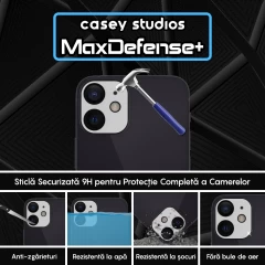 Set 2x Folie Sticla Camera MaxDefense+ compatibila cu iPhone 12 Casey Studios - Transparent Transparent