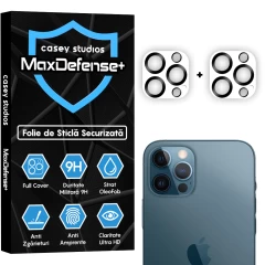 Set 2x Folie Sticla Camera MaxDefense+ compatibila cu iPhone 12 Pro Max Casey Studios - Transparent Transparent