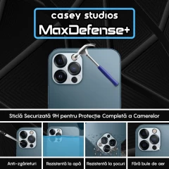 Set 2x Folie Sticla Camera MaxDefense+ compatibila cu iPhone 12 Pro Max Casey Studios - Transparent Transparent