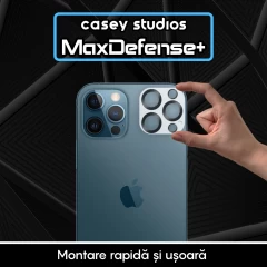 Set 2x Folie Sticla Camera MaxDefense+ compatibila cu iPhone 12 Pro Max Casey Studios - Transparent Transparent
