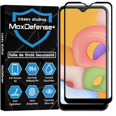Folie Sticla CASEY STUDIOS pentru Samsung Galaxy A01, Full Glue, Duritate Militara, Ultra HD, Protectie Profesionala Ecran 3D, Anti Zgarieturi, Anti Amprente, Anti Socuri, Margini Negre Negru