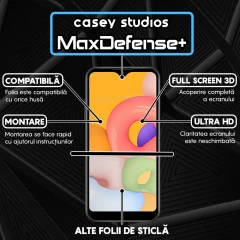 Folie Sticla CASEY STUDIOS pentru Samsung Galaxy A01, Full Glue, Duritate Militara, Ultra HD, Protectie Profesionala Ecran 3D, Anti Zgarieturi, Anti Amprente, Anti Socuri, Margini Negre Negru